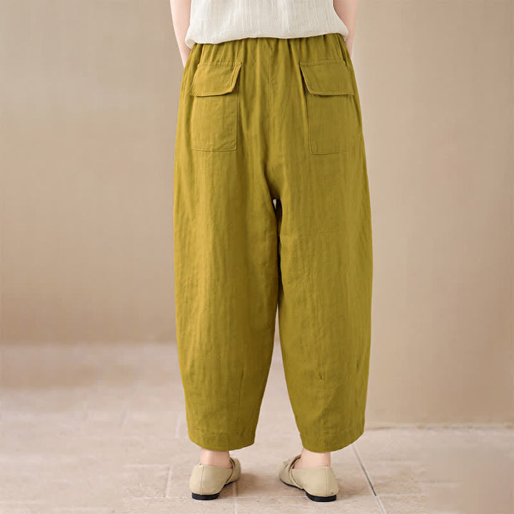Buddha Stones Pantaloni corti da donna casual, minimalisti, con coulisse, tinta unita, per primavera/estate, modello harem con tasca. - image 2