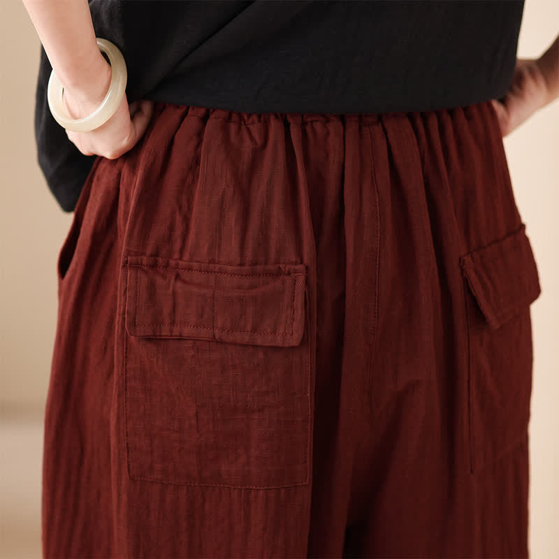 Buddha Stones Pantaloni corti da donna casual, minimalisti, con coulisse, tinta unita, per primavera/estate, modello harem con tasca. - image 16
