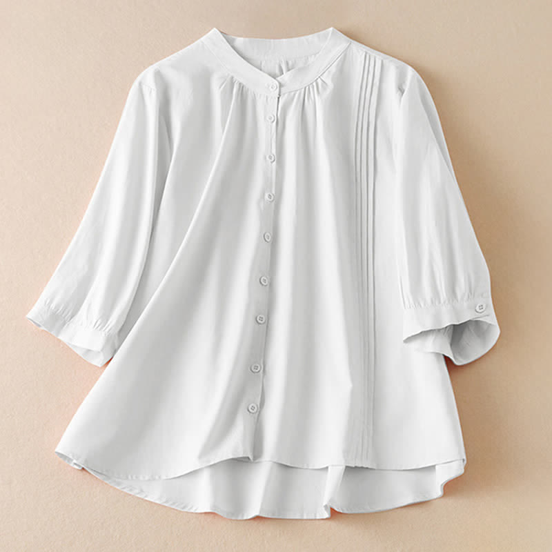 Buddha Stones Camicia da donna a maniche corte, classica, semplice, con bottoni, tinta unita, ideale per l'estate. - Bianco - US8-10, UK/AU12-14, EU40-42 (2XL) - image 15