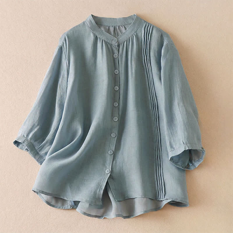 Buddha Stones Camicia da donna a maniche corte, classica, semplice, con bottoni, tinta unita, ideale per l'estate. - Blu acciaio chiaro - US8-10, UK/AU12-14, EU40-42 (2XL) - image 0