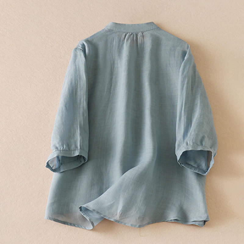 Buddha Stones Camicia da donna a maniche corte, classica, semplice, con bottoni, tinta unita, ideale per l'estate. - image 1