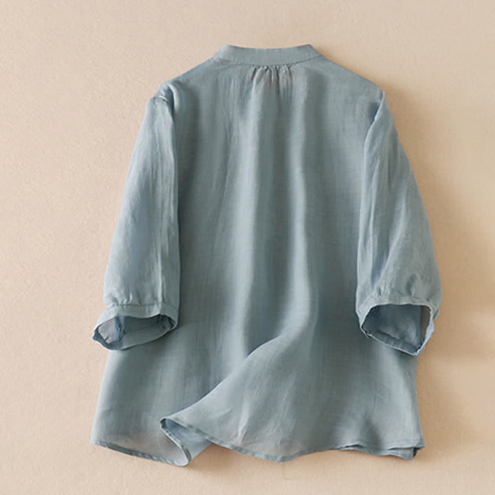 Buddha Stones Camicia da donna a maniche corte, classica, semplice, con bottoni, tinta unita, ideale per l'estate. - image 1