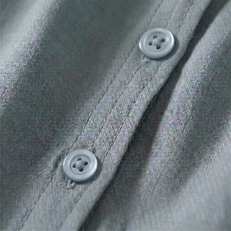 Buddha Stones Camicia da donna a maniche corte, classica, semplice, con bottoni, tinta unita, ideale per l'estate. - image 4
