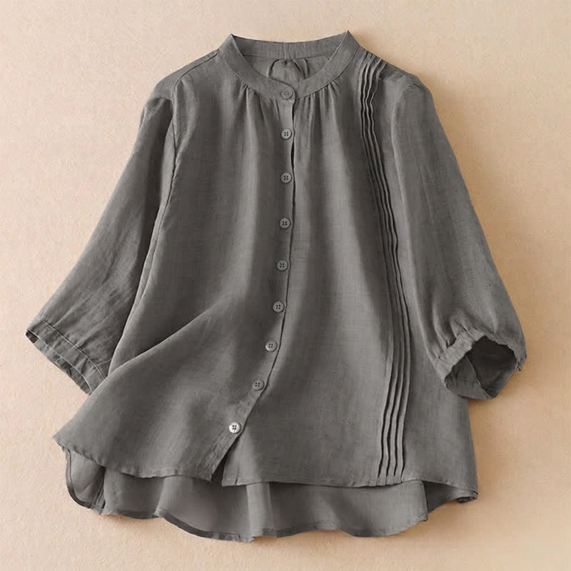 Buddha Stones Camicia da donna a maniche corte, classica, semplice, con bottoni, tinta unita, ideale per l'estate. - Grigio - US8-10, UK/AU12-14, EU40-42 (2XL) - image 20