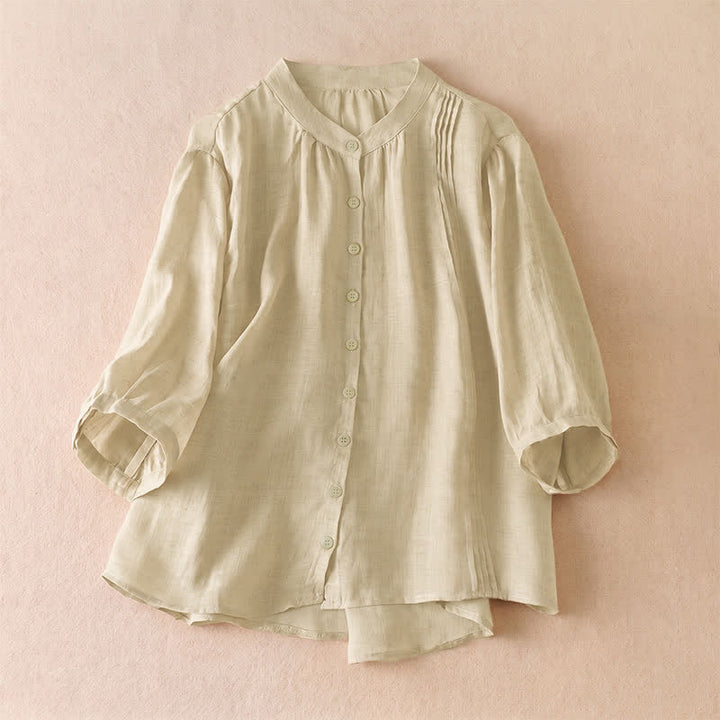 Buddha Stones Camicia da donna a maniche corte, classica, semplice, con bottoni, tinta unita, ideale per l'estate. - Beige - US8-10, UK/AU12-14, EU40-42 (2XL) - image 8