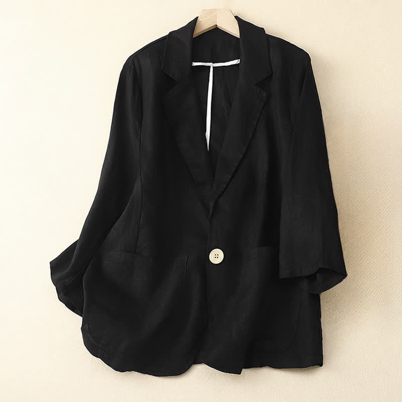 Buddha Stones Camicia da donna a maniche a tre quarti, tinta unita, casual, minimalista, con taschino, ideale per primavera/estate. - Nero - US6, UK/AU10, EU38 (XL) - image 27