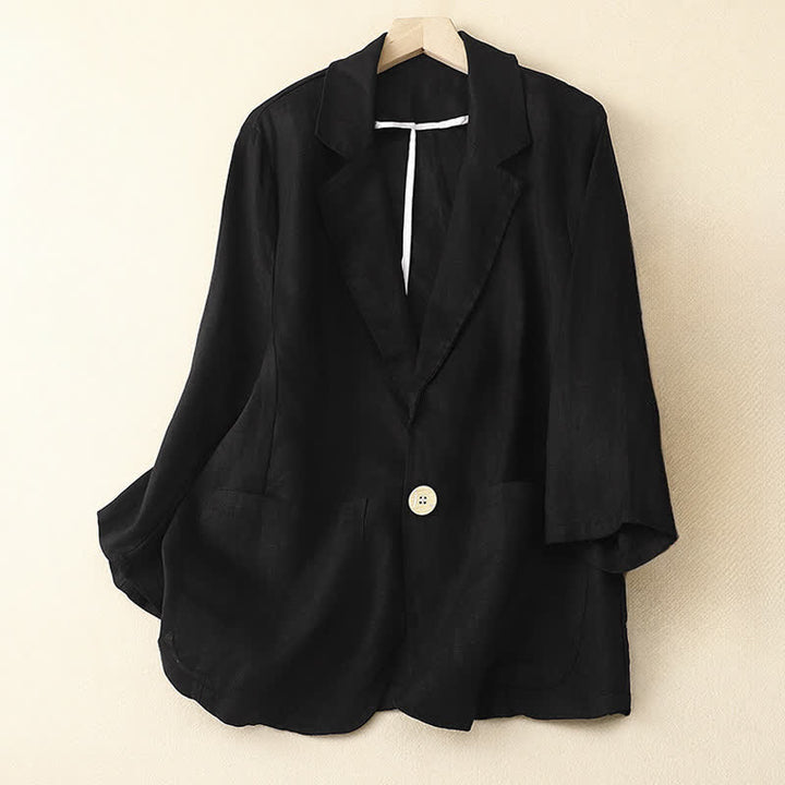 Buddha Stones Camicia da donna a maniche a tre quarti, tinta unita, casual, minimalista, con taschino, ideale per primavera/estate. - Nero - US6, UK/AU10, EU38 (XL) - image 27