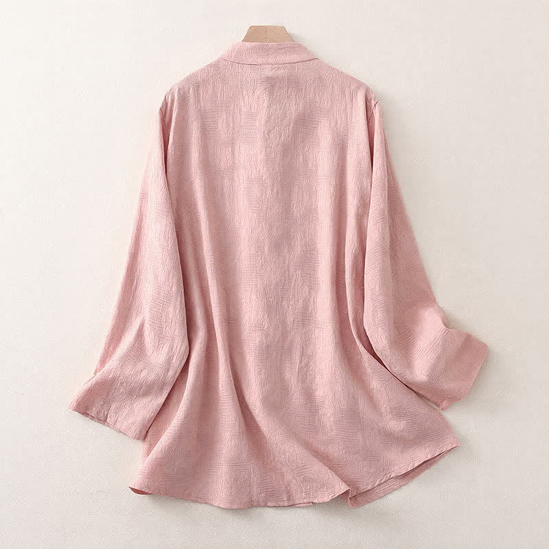 Buddha Stones Camicia da donna a maniche lunghe, stile Tang, con colletto alla coreana, bottoni a rana, tinta unita, ideale per primavera e autunno, con taschino. - image 7