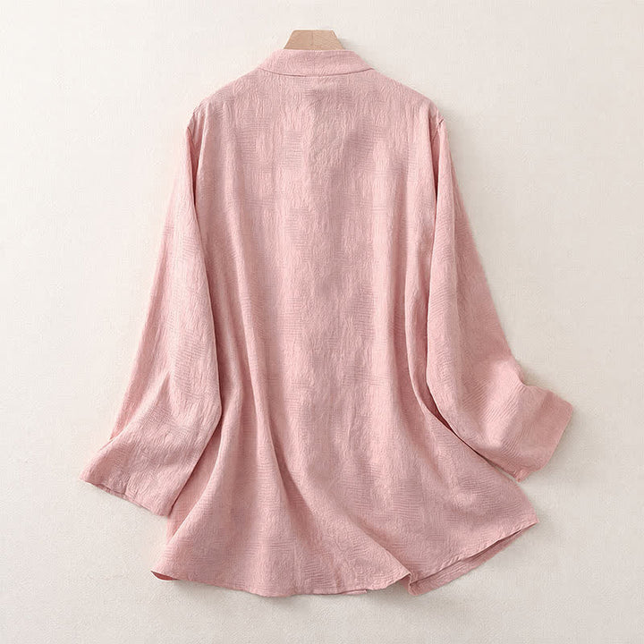 Buddha Stones Camicia da donna a maniche lunghe, stile Tang, con colletto alla coreana, bottoni a rana, tinta unita, ideale per primavera e autunno, con taschino. - image 7