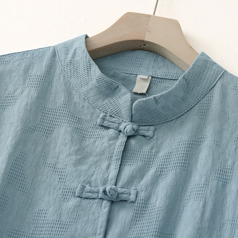 Buddha Stones Camicia da donna a maniche lunghe, stile Tang, con colletto alla coreana, bottoni a rana, tinta unita, ideale per primavera e autunno, con taschino. - image 1
