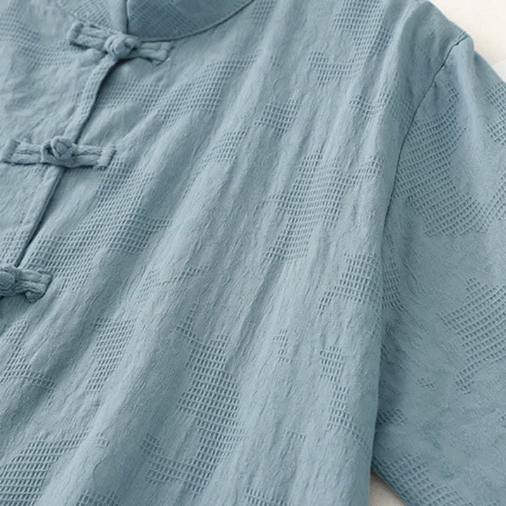 Buddha Stones Camicia da donna a maniche lunghe, stile Tang, con colletto alla coreana, bottoni a rana, tinta unita, ideale per primavera e autunno, con taschino. - image 2