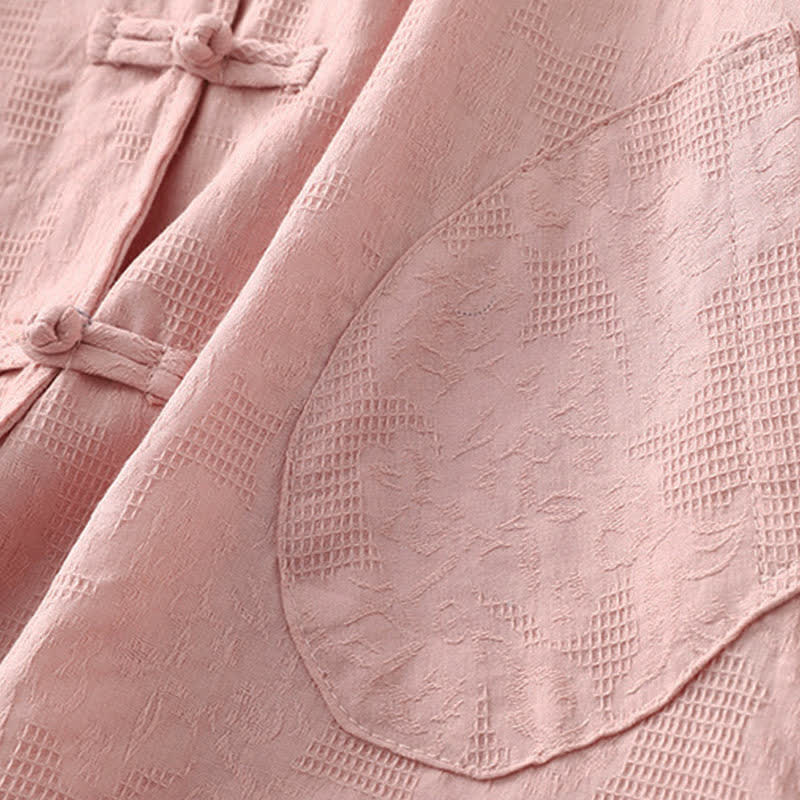 Buddha Stones Camicia da donna a maniche lunghe, stile Tang, con colletto alla coreana, bottoni a rana, tinta unita, ideale per primavera e autunno, con taschino. - image 12