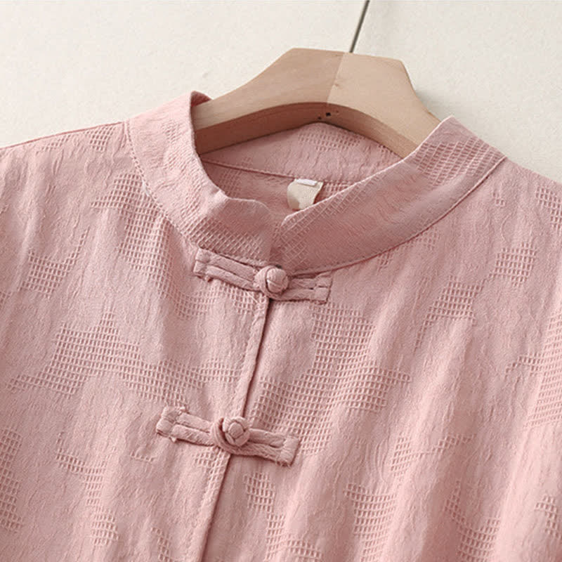 Buddha Stones Camicia da donna a maniche lunghe, stile Tang, con colletto alla coreana, bottoni a rana, tinta unita, ideale per primavera e autunno, con taschino. - image 8