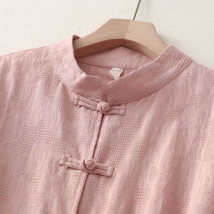 Buddha Stones Camicia da donna a maniche lunghe, stile Tang, con colletto alla coreana, bottoni a rana, tinta unita, ideale per primavera e autunno, con taschino. - image 8