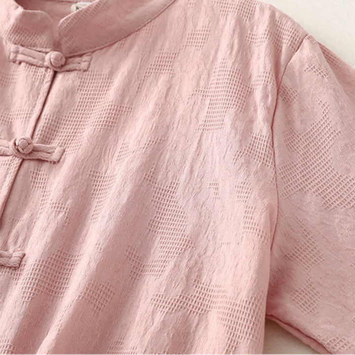 Buddha Stones Camicia da donna a maniche lunghe, stile Tang, con colletto alla coreana, bottoni a rana, tinta unita, ideale per primavera e autunno, con taschino. - image 10