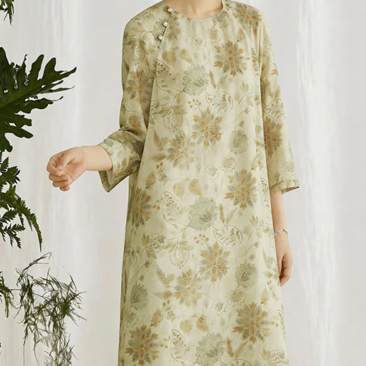 Buddha Stones Abito da donna primaverile elegante in stile boho con stampa floreale e maniche lunghe. - image 2