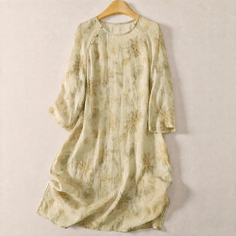 Buddha Stones Abito da donna primaverile elegante in stile boho con stampa floreale e maniche lunghe. - Beige - US12, UK/AU16, EU44 (2XL) - image 0