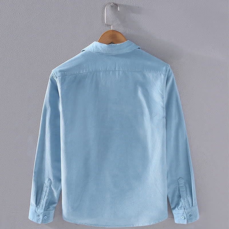 Buddha Stones Camicia da uomo a maniche lunghe in cotone tinta unita, casual, autunno/inverno, con tasca applicata. - image 8