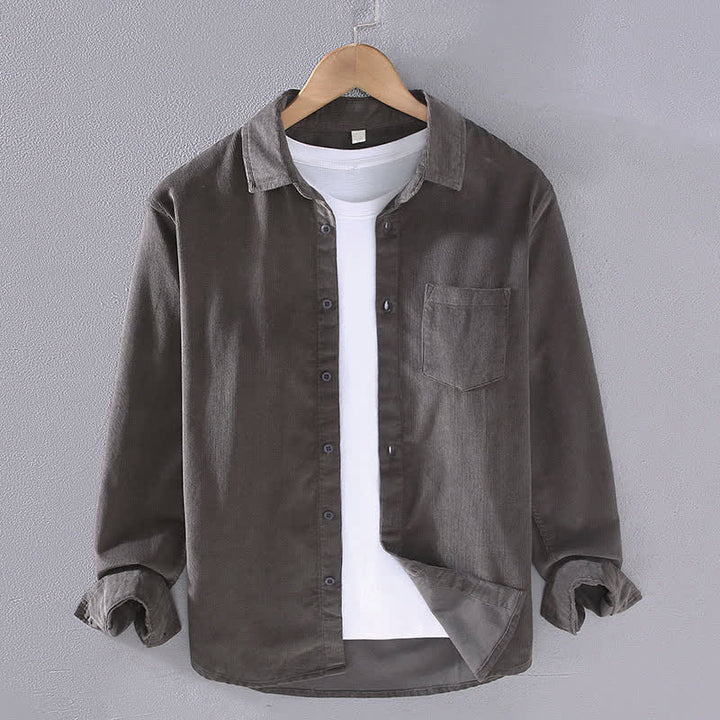 Buddha Stones Camicia da uomo a maniche lunghe in cotone tinta unita, casual, autunno/inverno, con tasca applicata. - Grigio tenue - US/UK/AU44, EU54 (4XL) - image 4