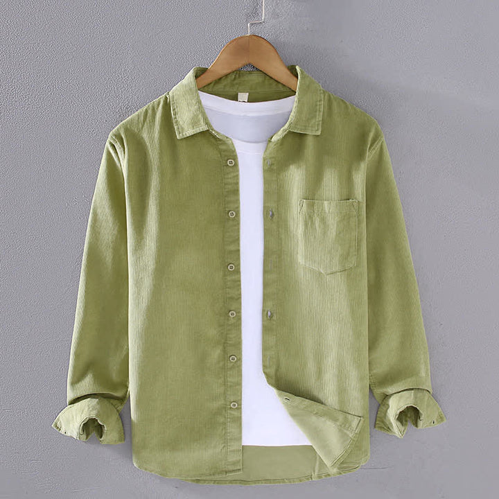 Buddha Stones Camicia da uomo a maniche lunghe in cotone tinta unita, casual, autunno/inverno, con tasca applicata. - Verde Mare Scuro - US/UK/AU44, EU54 (4XL) - image 5