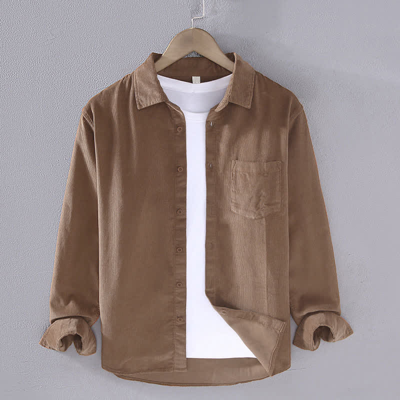 Buddha Stones Camicia da uomo a maniche lunghe in cotone tinta unita, casual, autunno/inverno, con tasca applicata. - Perù - US/UK/AU44, EU54 (4XL) - image 0