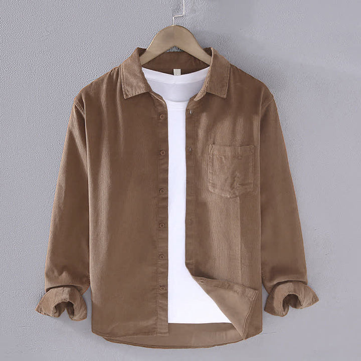 Buddha Stones Camicia da uomo a maniche lunghe in cotone tinta unita, casual, autunno/inverno, con tasca applicata. - Perù - US/UK/AU44, EU54 (4XL) - image 0