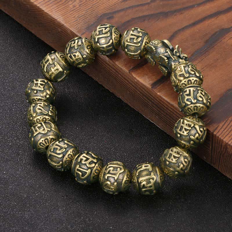 Buddha Stones Bracciale antico in ottone Pi Xiu Om Mani Padme Hum della ricchezza - image 1