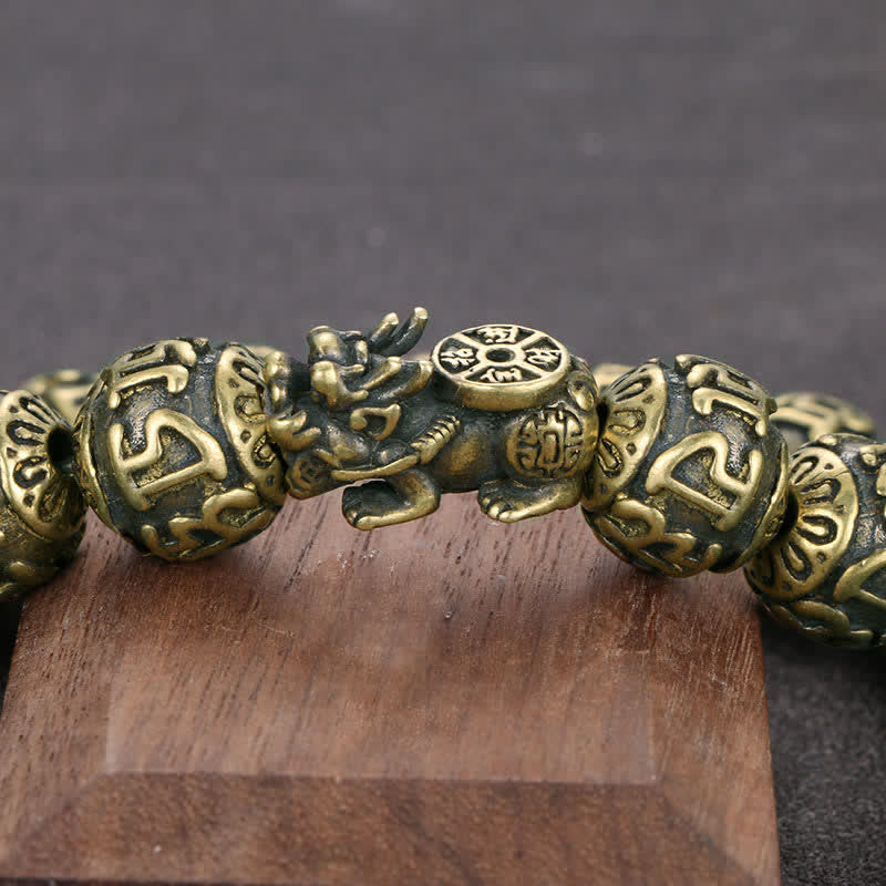 Buddha Stones Bracciale antico in ottone Pi Xiu Om Mani Padme Hum della ricchezza - image 5