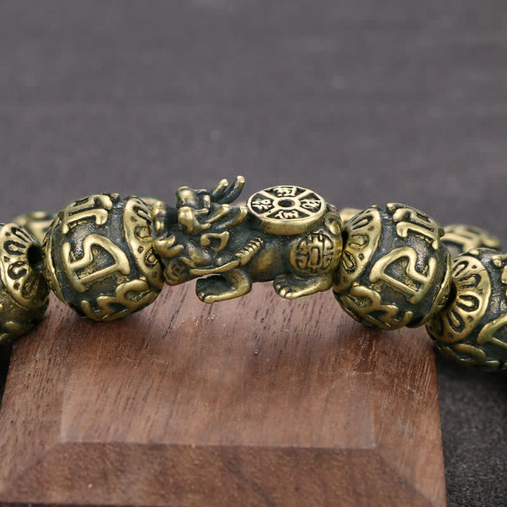 Buddha Stones Bracciale antico in ottone Pi Xiu Om Mani Padme Hum della ricchezza - image 5