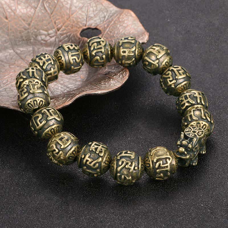 Buddha Stones Bracciale antico in ottone Pi Xiu Om Mani Padme Hum della ricchezza - image 2