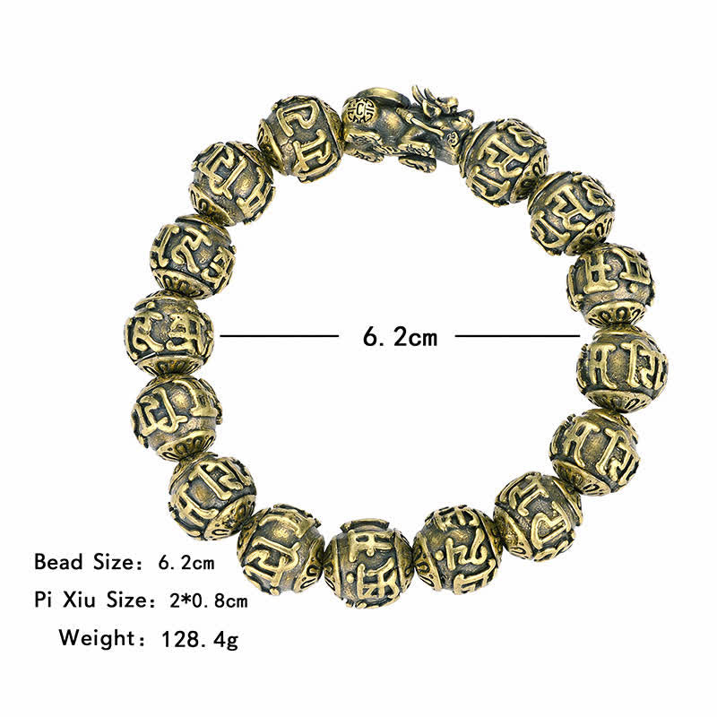 Buddha Stones Bracciale antico in ottone Pi Xiu Om Mani Padme Hum della ricchezza - image 4