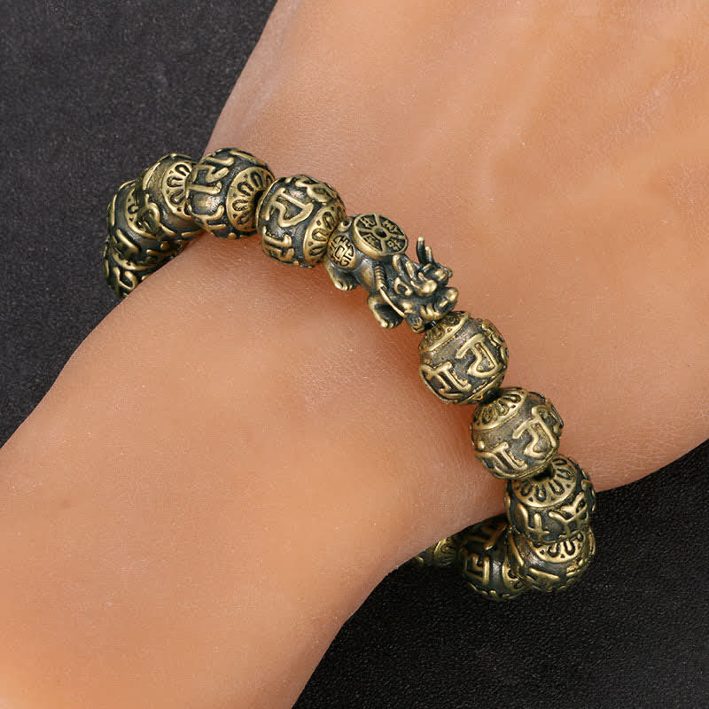 Buddha Stones Bracciale antico in ottone Pi Xiu Om Mani Padme Hum della ricchezza - image 3