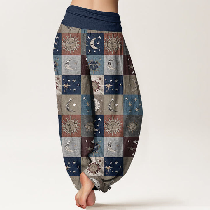 Buddha Stones Pantaloni harem da donna in cotone con motivo patchwork sole e luna e vita elasticizzata - image 7