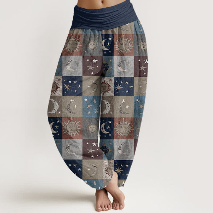 Buddha Stones Pantaloni harem da donna in cotone con motivo patchwork sole e luna e vita elasticizzata - Marina - US16, UK/AU20, EU48 (3XL) - image 5