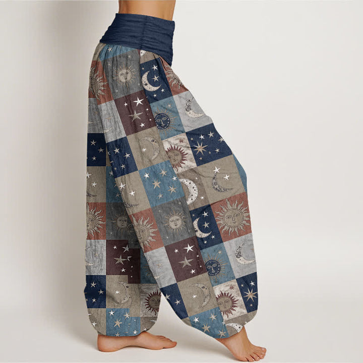 Buddha Stones Pantaloni harem da donna in cotone con motivo patchwork sole e luna e vita elasticizzata - image 6