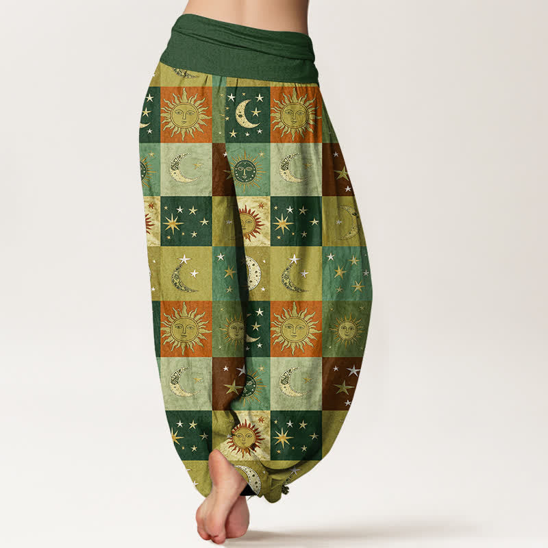 Buddha Stones Pantaloni harem da donna in cotone con motivo patchwork sole e luna e vita elasticizzata - image 10