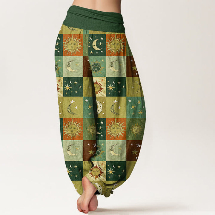 Buddha Stones Pantaloni harem da donna in cotone con motivo patchwork sole e luna e vita elasticizzata - image 10