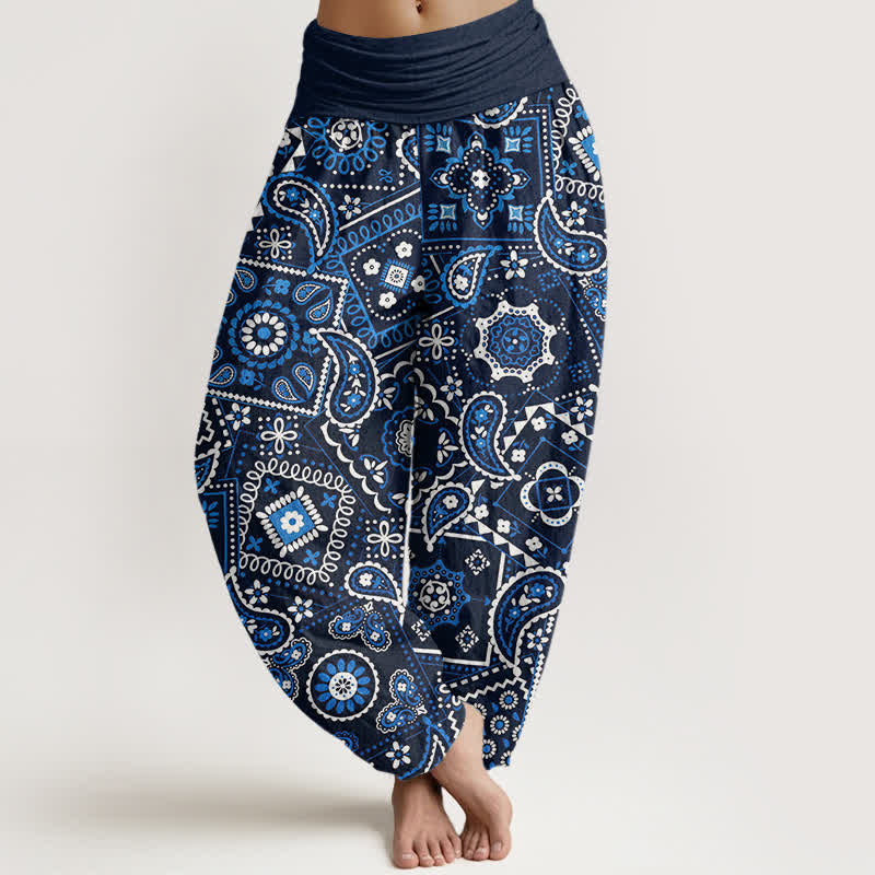 Buddha Stones Pantaloni harem da donna in cotone con motivo patchwork paisley e vita elasticizzata. - Marina - US16, UK/AU20, EU48 (3XL) - image 0