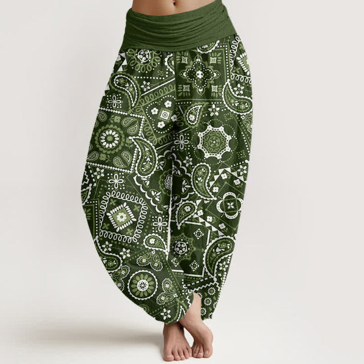 Buddha Stones Pantaloni harem da donna in cotone con motivo patchwork paisley e vita elasticizzata. - Verde oliva scuro - US16, UK/AU20, EU48 (3XL) - image 5