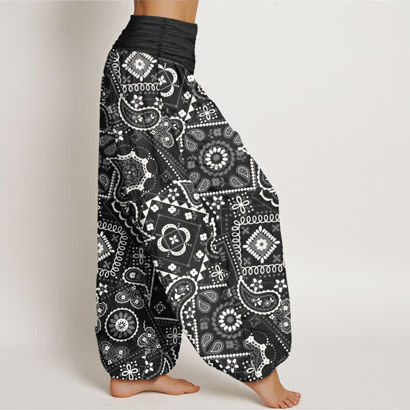 Buddha Stones Pantaloni harem da donna in cotone con motivo patchwork paisley e vita elasticizzata. - image 9