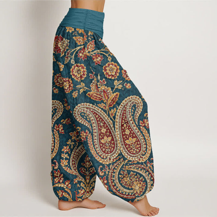 Buddha Stones Pantaloni harem da donna in cotone con fantasia floreale paisley e elastico in vita. - image 1