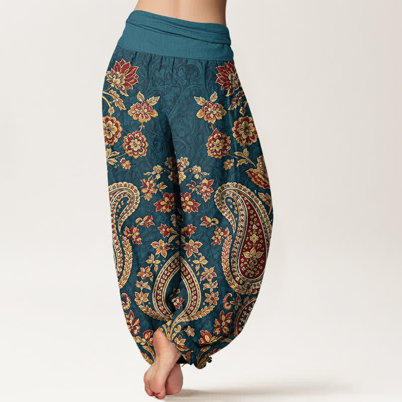 Buddha Stones Pantaloni harem da donna in cotone con fantasia floreale paisley e elastico in vita. - image 2