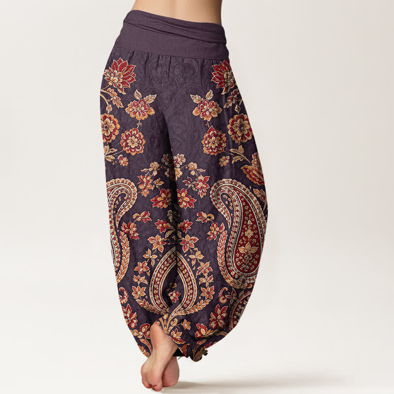 Buddha Stones Pantaloni harem da donna in cotone con fantasia floreale paisley e elastico in vita. - image 10