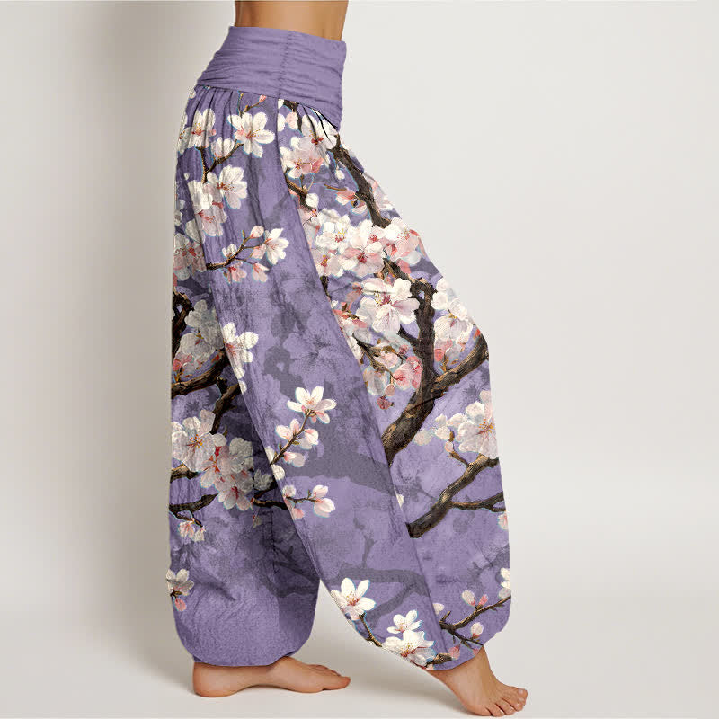 Buddha Stones Pantaloni harem da donna in cotone con motivo a rami di ciliegio in fiore e vita elasticizzata. - image 6
