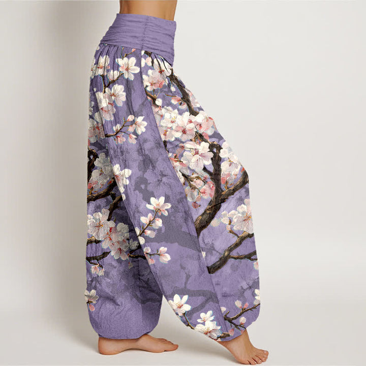 Buddha Stones Pantaloni harem da donna in cotone con motivo a rami di ciliegio in fiore e vita elasticizzata. - image 6