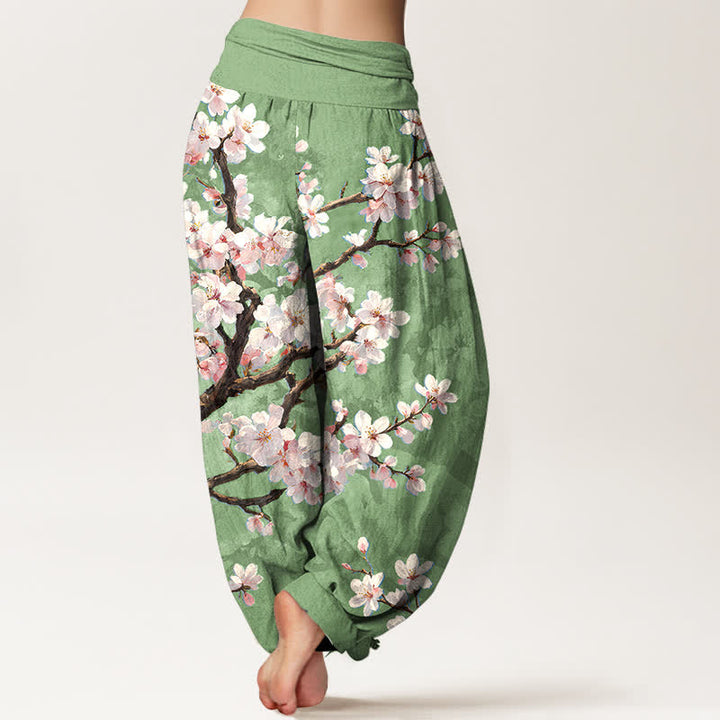 Buddha Stones Pantaloni harem da donna in cotone con motivo a rami di ciliegio in fiore e vita elasticizzata. - image 10