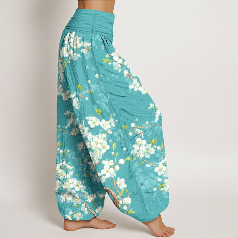Buddha Stones Pantaloni harem da donna in cotone con motivo floreale e elastico in vita. - image 1