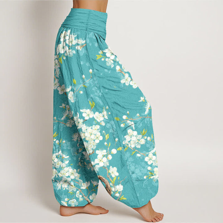 Buddha Stones Pantaloni harem da donna in cotone con motivo floreale e elastico in vita. - image 1
