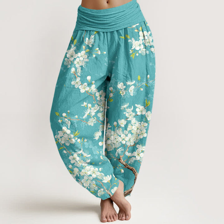 Buddha Stones Pantaloni harem da donna in cotone con motivo floreale e elastico in vita. - Turchese - US16, UK/AU20, EU48 (3XL) - image 0