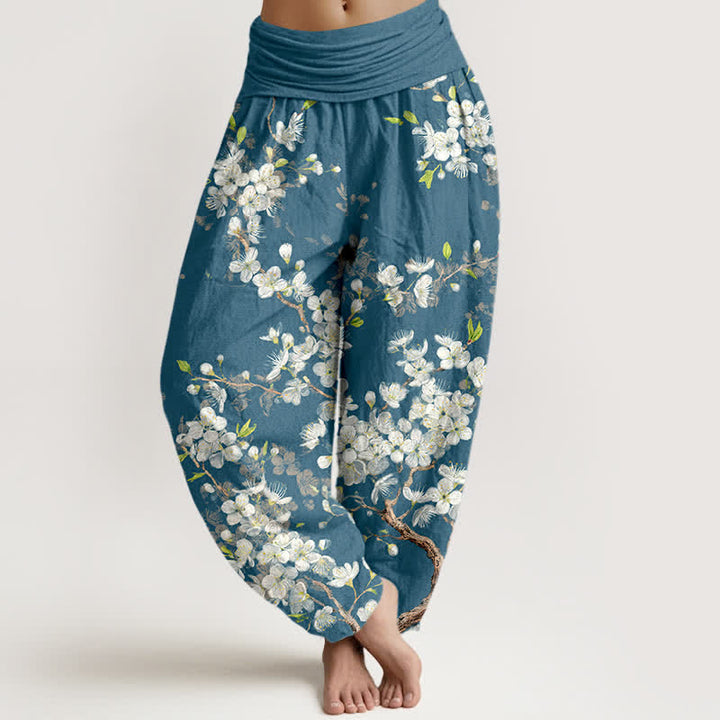 Buddha Stones Pantaloni harem da donna in cotone con motivo floreale e elastico in vita. - Cadetto Blu - US16, UK/AU20, EU48 (3XL) - image 5